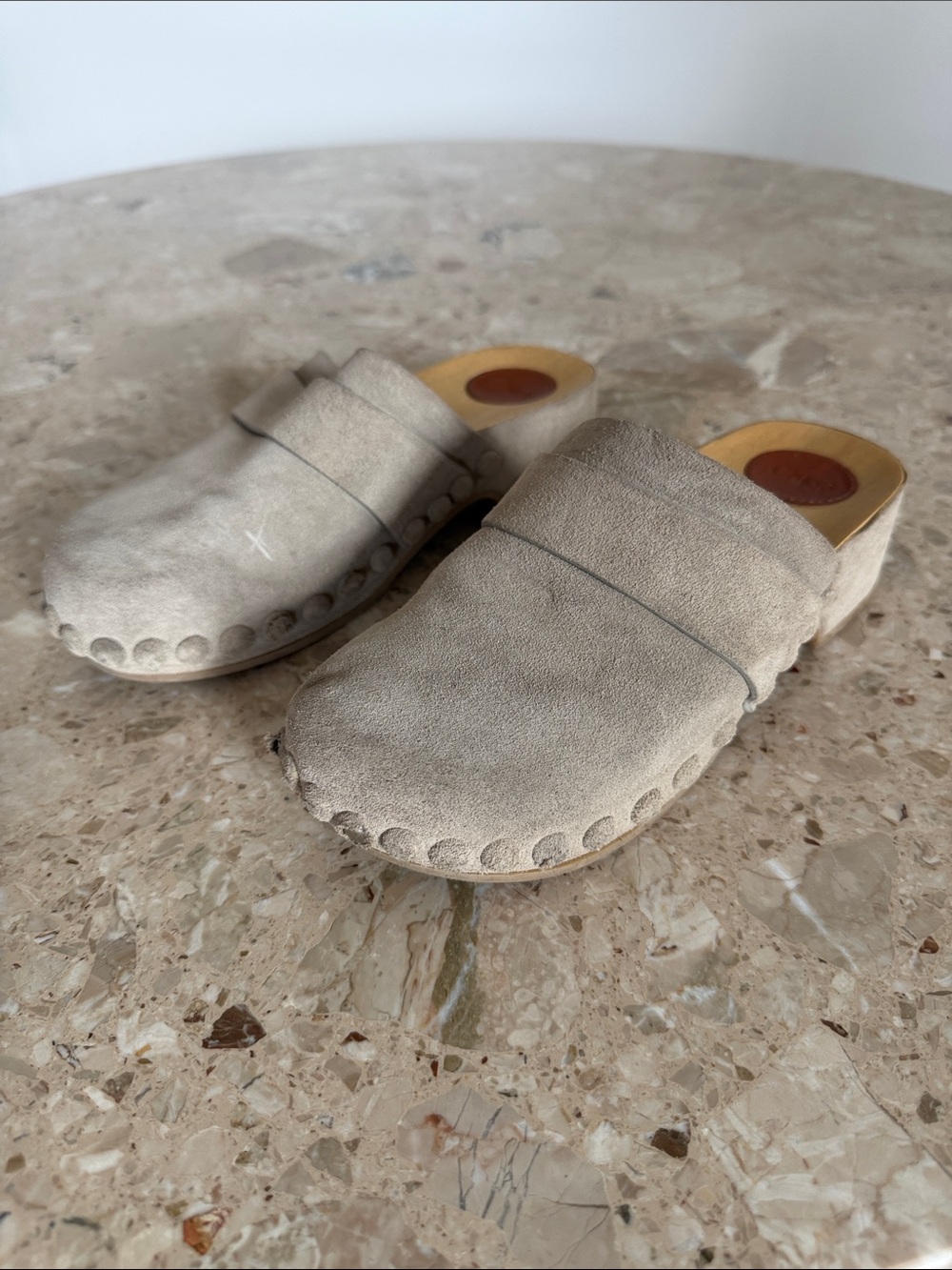 Chloe Beige Suede Clogs Mule